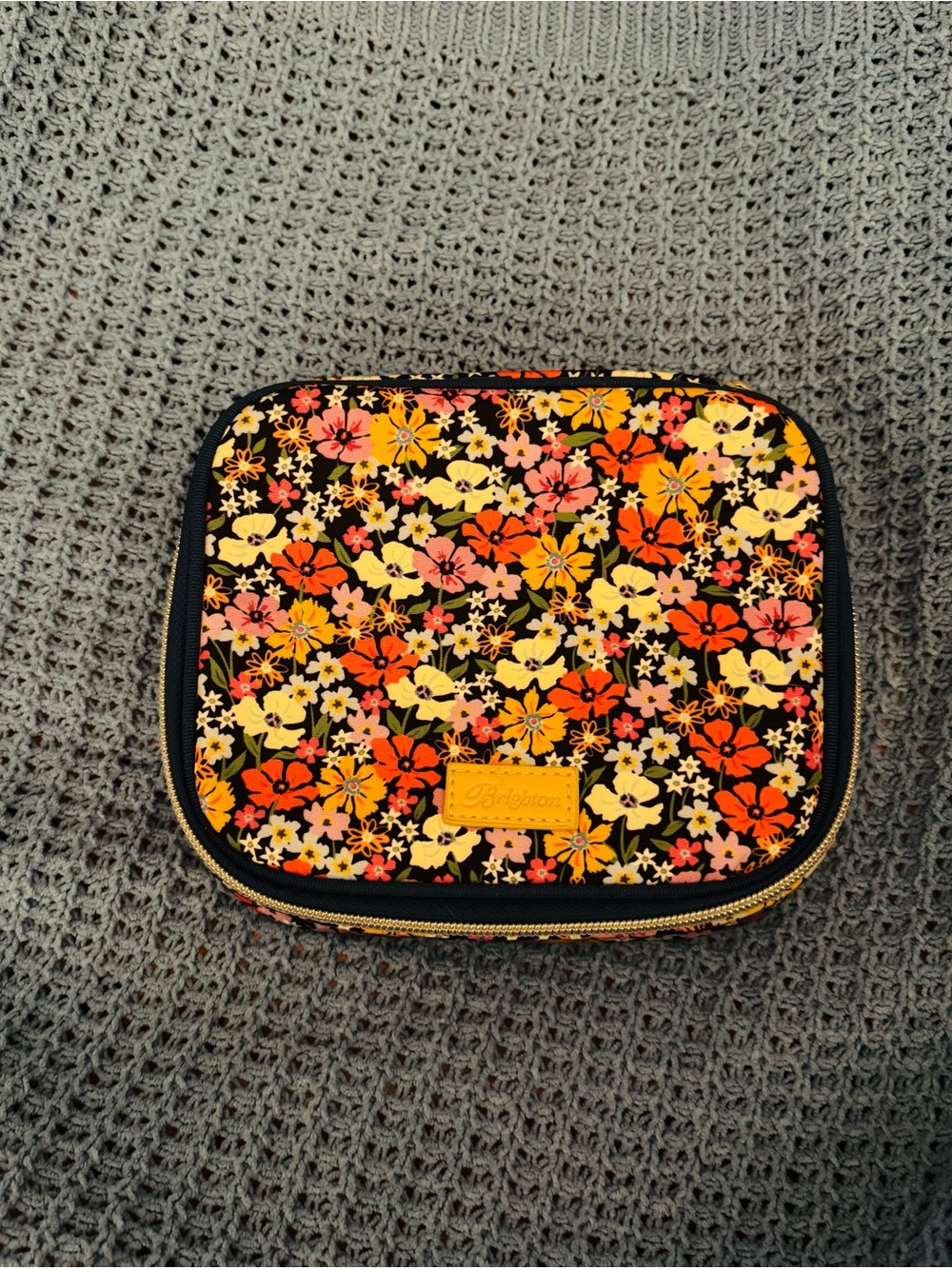 Brighton Floral Jewelry Travel Case in Navy with Orange, Yellow & White Flowers